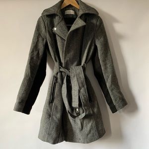 Calvin Klein Gray Asymmetrical Zipper Belted Coat